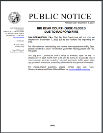 Big Bear Courthouse Closes due to Radford Fire