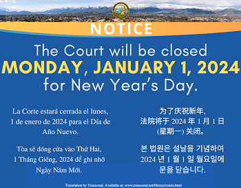 Court Closure January 1, 2024